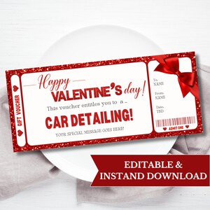 Cupón de regalo imprimible para el Día de San Valentín para el cuidado del automóvil, idea de regalo de San Valentín para él, regalo para el esposo, descarga instantánea de regalo de último minuto GT392