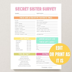 Bearbeitbare geheime Schwesterumfrage, Geschenkbörse Junge Frauen LDS, Lieblingssachen Quiz, Alles über mich druckbar, Sofort-Download PDF DOC06