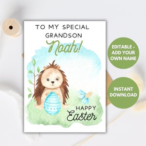 Carte vierge de voeux imprimable de Pâques personnalisée, carte aquarelle Pâques pour les enfants, carte téléchargeable - petit-fils, petite-fille, nièce, fils