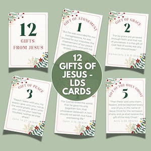 Tarjetas de las Escrituras de Adviento con los 12 regalos de Jesucristo para los Santos de los Últimos Días, Cuenta regresiva para Navidad para los Santos de los Últimos Días, Misionero, Ministración, Regalo de la Sociedad de Socorro AC09