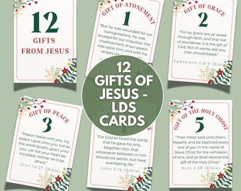 LDS 12 Gifts from Jesus Christ Advent Scripture Cards, Printable LDS Christmas Countdown, Missionary, Ministering, Relief Society Gift AC09