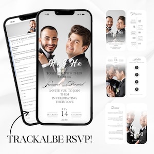 Gay Same Sec Wedding Invite Digital Template With RSVP Form Trackable, Program, Gift Registry, LGTB Two Grooms Custom Wedding Invite WI35