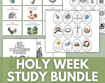 Holy Week Bundle for Kids, Easter Kit with Lent Coloring Pages, Study Cards, Resurrection Eggs, Religious Game Scripture, Easter Bible Study