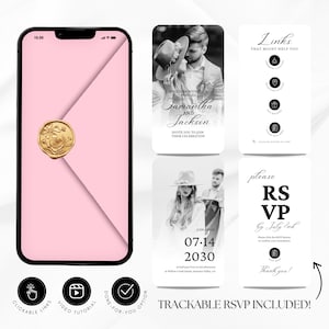 Invitación de boda editable en rosa con RSVP rastreable y enlaces de registro, plantilla personalizable de Canva, tarjeta de boda digital, descarga instantánea WI46