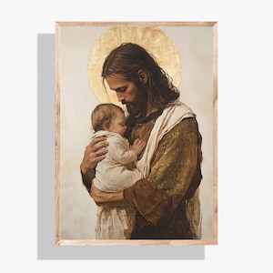 Jesus and Baby Baptism Gift, Watercolor Nursery Art, LDS Baby Room Decor, Christ Holding Infant Print, Christian Newborn Blessing Gift P298