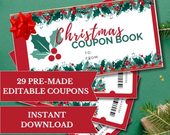 Editable Coupon Book template, Custom Christmas coupons, Printable coupons for him, Coupon book for her, Christmas boyfriend love coupons