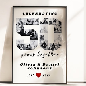 Personalized 50th Anniversary Gift, Golden Anniversary, 50 Year Anniversary Number Photo Collage Printable, 50th Wedding Anniversary P489
