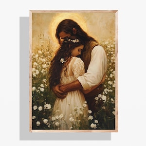 Jesus und Mädchen umarmten Malerei, schöne Tage christliche Wandkunst, moderne LDS druckbare, katholische Kunst, Retter mit Kindern Plakat P376
