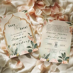 Faire-part de mariage hindou traditionnel réservez le modèle, carte de mariage indien vert royal, mariage sud-asiatique Evite élégant inviter I50