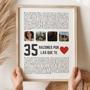 Regalo De Cumpleaños 35 Jaar, Cartel Personalizado 35 Razones, Regalo Para Hermana Hermano, Regalos Sentimentales, Para Grupo De Amigos P142