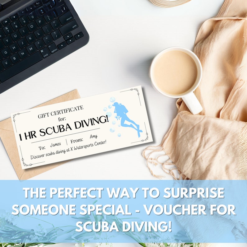 Editable Scuba Diving Gift Certificate Template, Underwater Adventure