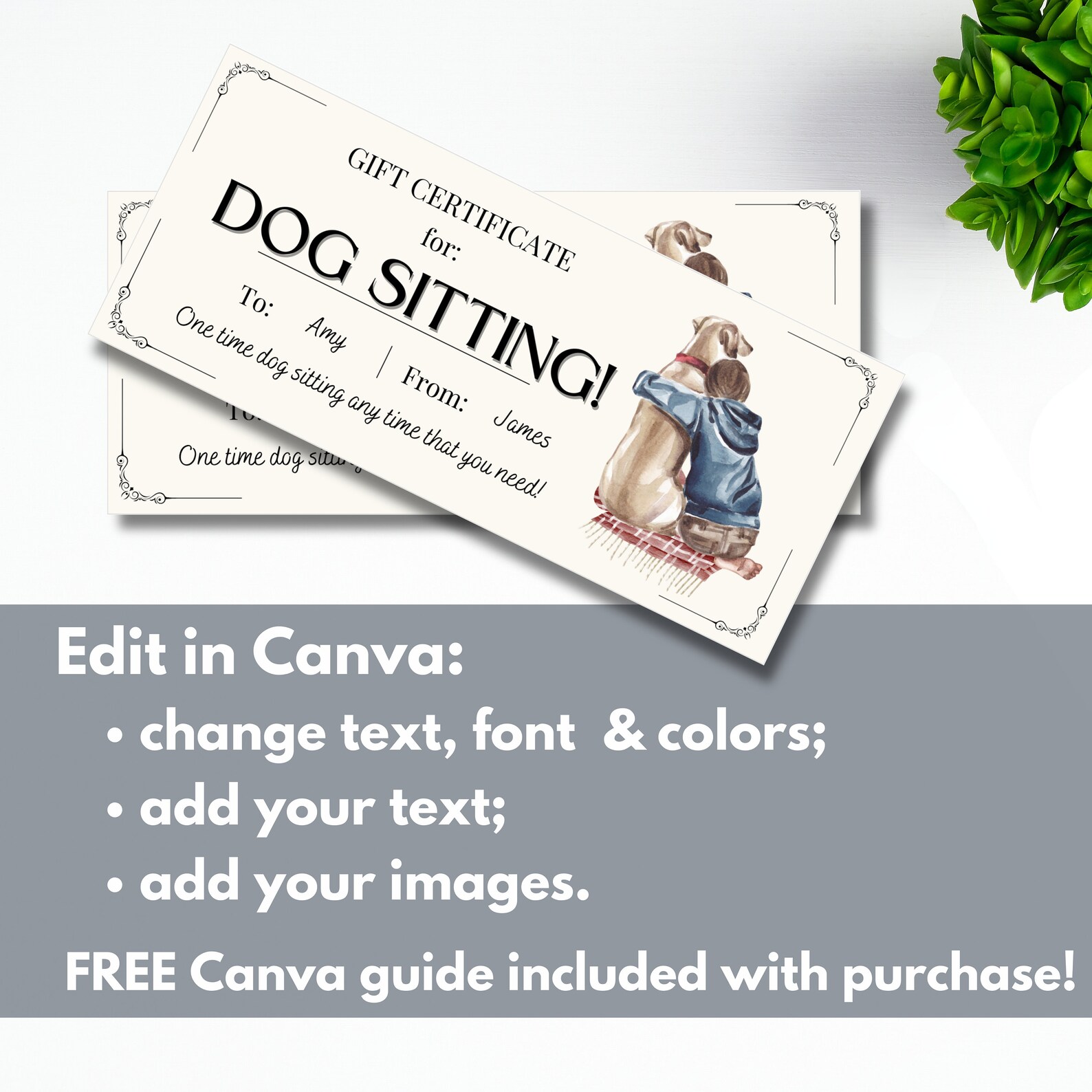 Custom Dog Sitting Gift Coupon Template, Pet Sitter Printable Voucher ...