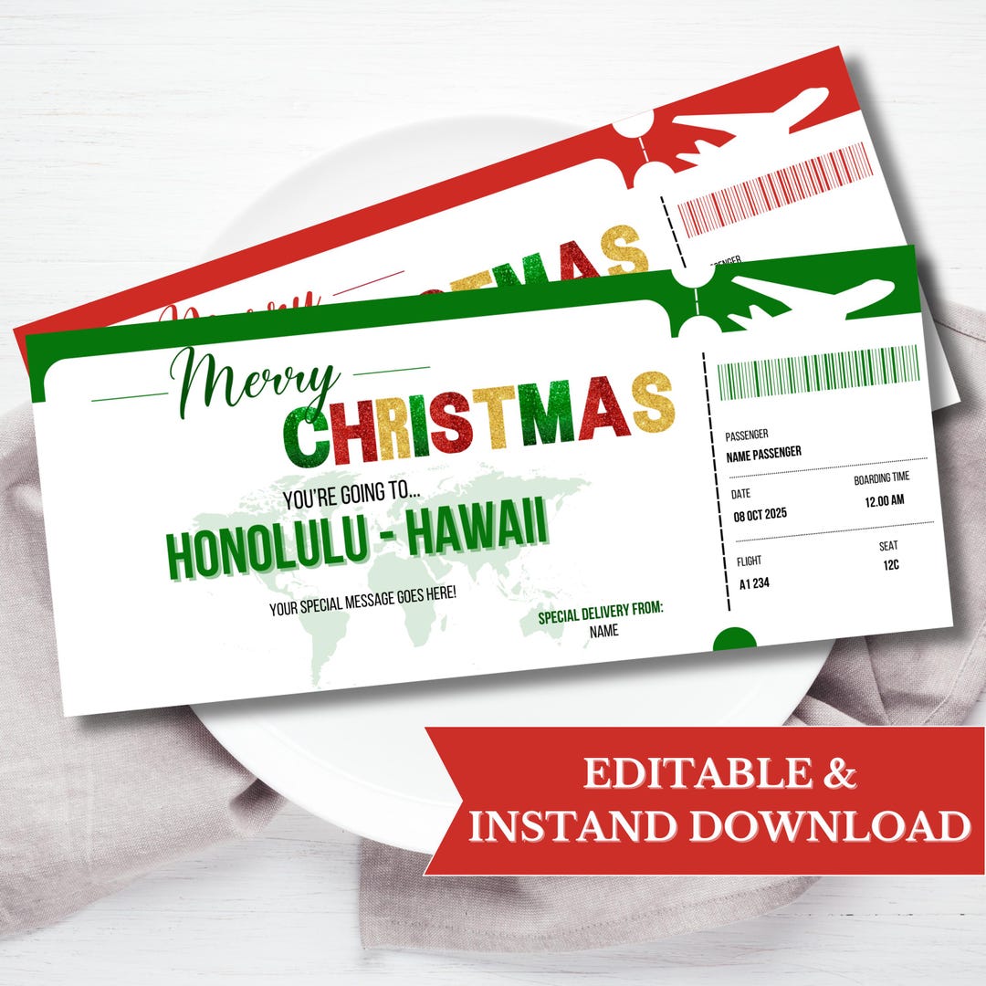Editable Christmas Boarding Pass Gift Template | Surprise Vacation ...