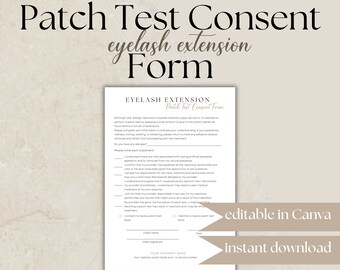 Lash Client Patch Test Consent Form, Eyelash Extension Editable Template, Esthetician Lash Tech Forms, Lash Consent Form Digital LE05