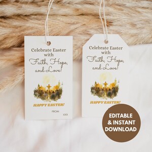 Afdrukbaar paascadeaulabel, vier Pasen met geloof, hoop en liefde, LDS-bedieningslabel, christelijk paascadeau, opstandingslabel ET04