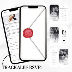 Invitación de boda digital personalizada con sobre color marfil, plantilla editable de Canva con ubicación interactiva, registro y formulario de confirmación de asistencia (descarga instantánea en PDF, WI48)