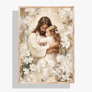 LDS Baptism Gift for Girls, Jesus Hugging Child Printable Art, Christian Wall Decor for Confirmation, Savior&#39;s Love Poster LDS Baptism P386