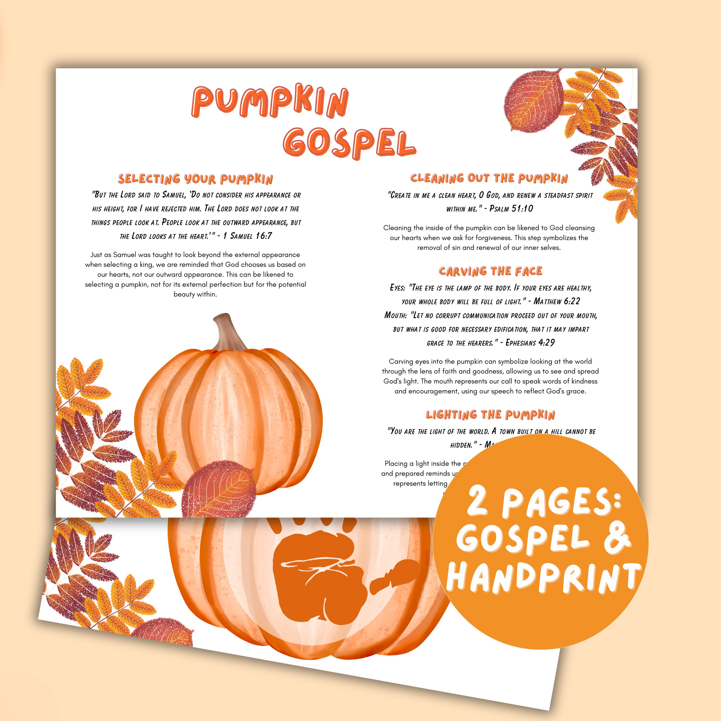 Pumpkin Gospel Handprint Art Printable Fall Craft Thanksgiving