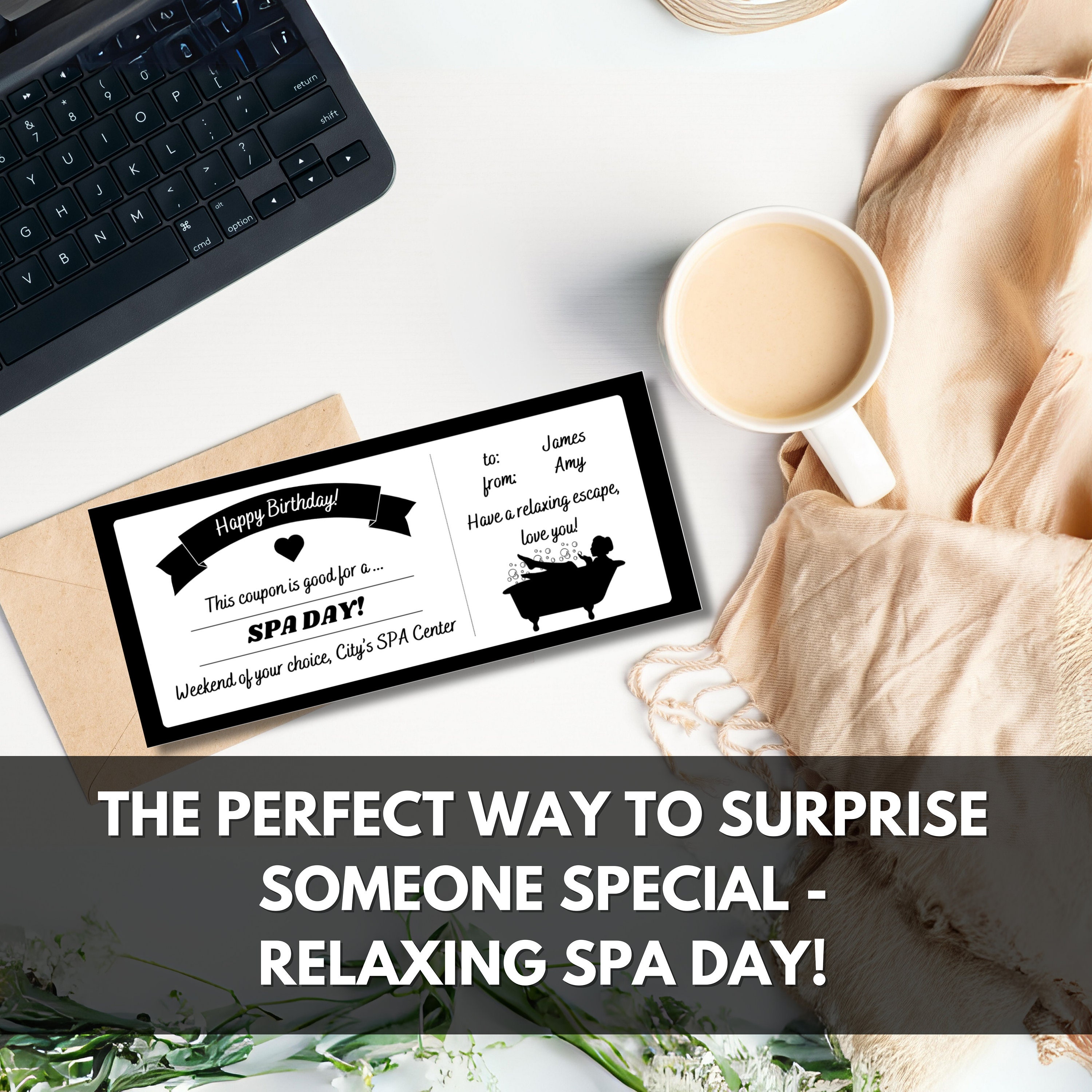 SPA Day Gift Certificate Template, SPA Gift for Her, Birthday SPA Gift