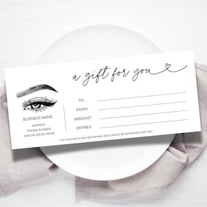 Eyelash Technician Gift Certificate Template EDITABLE, Microblading Artist PMU Gift Voucher Printable, Eyebrow Small Business Coupon 132