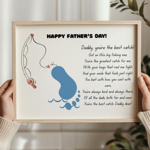 Manualidad de huellas para papá, regalo imprimible para el Día del Padre para bebés o niños pequeños, proyecto de arte DIY para niños, poema de recuerdo para preescolares, pesca (H12-17)