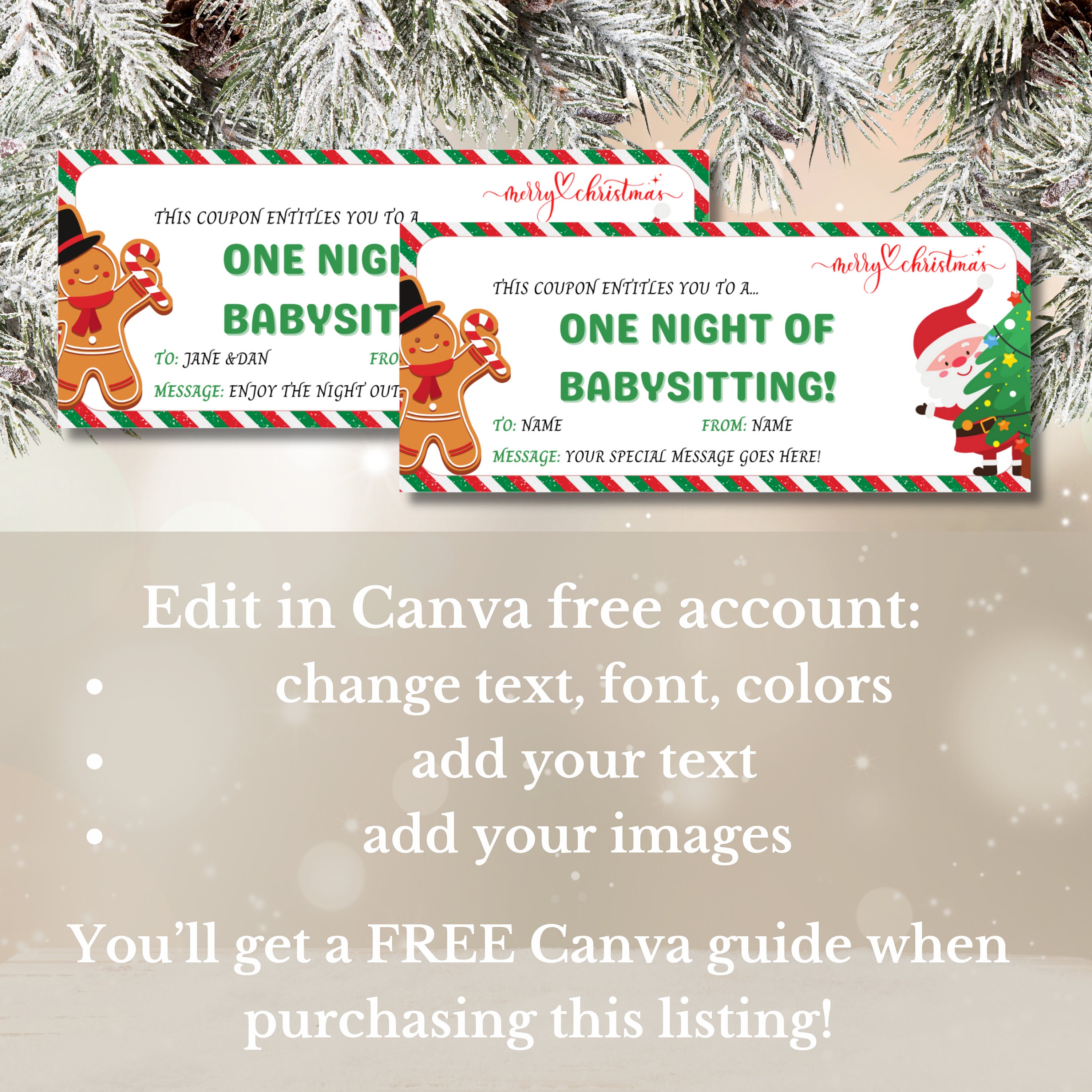 Christmas Babysitting Voucher, Custom Babysitting Coupon Template