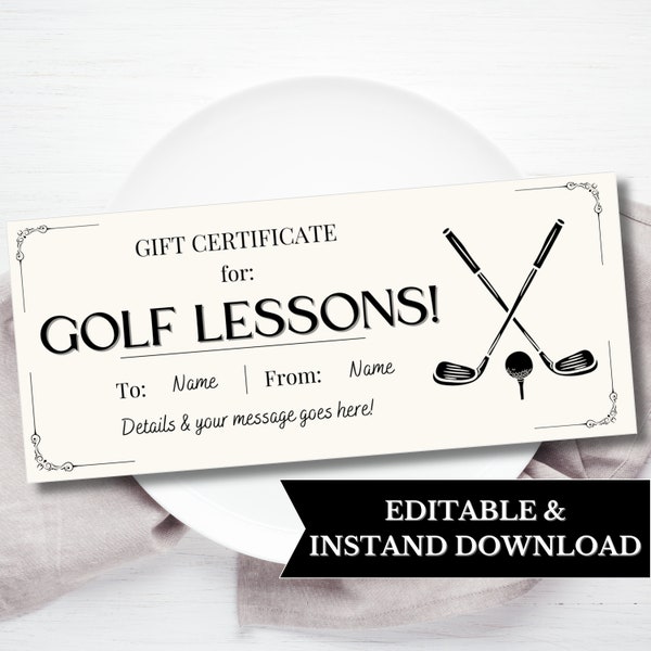 Custom Golf Lessons Ticket Voucher Printable, Surprise Golf Gift Certificate Fathers Day, Retirement Golf Gifts For Men, Editable Template