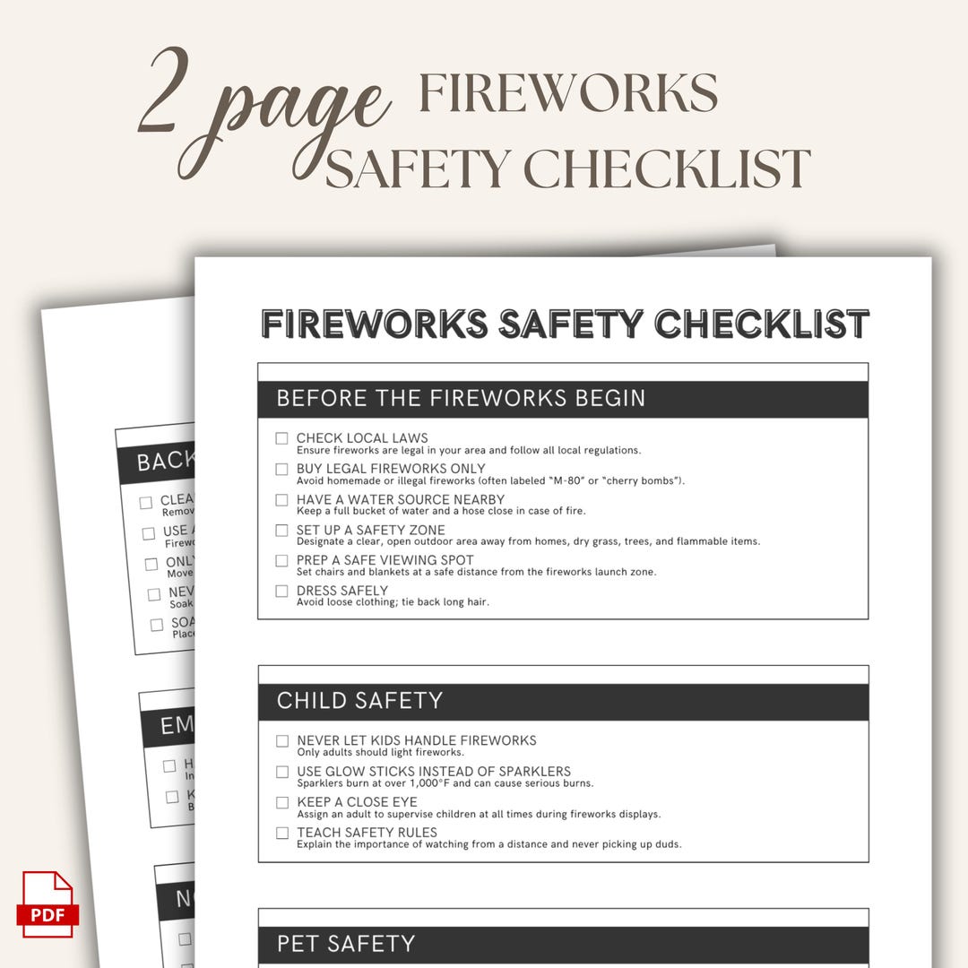 Firework List.pdf Fireworks Safety Checklist PDF, 4th of July Family Safety Printable ...
