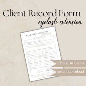 Modello di modulo di registrazione del cliente Lash Tech, moduli modificabili per estetista, monitoraggio del profilo del cliente per extension ciglia, registro del cliente Lash LE03