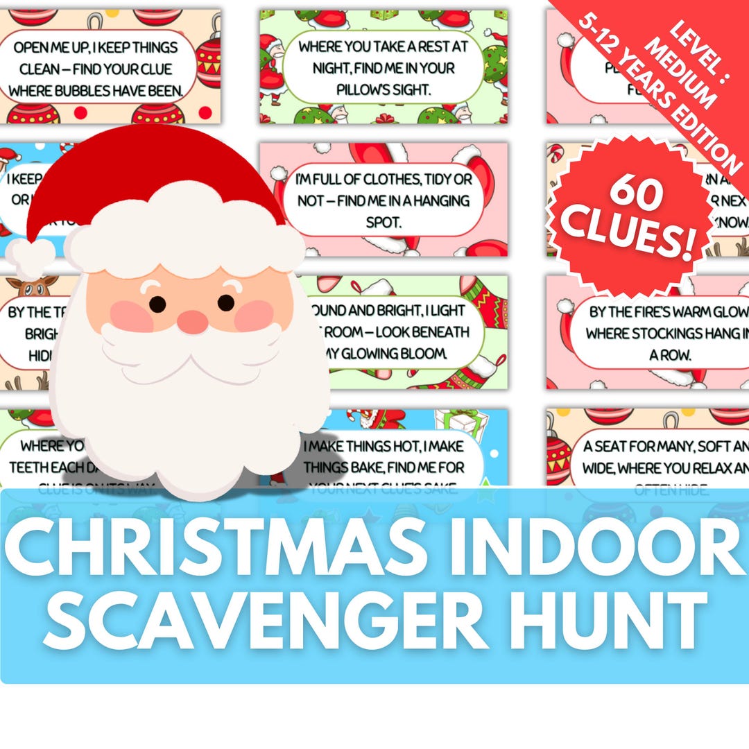Christmas Scavenger Hunt for Kids Ages 5–12 Printable, 60 Indoor ...