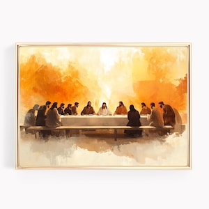 Horizontal Last Supper Printable Art, Jesus Christ Watercolor Digital Download, Religious Home Decor, Faith Wall Art, Bible Scene LDS P364