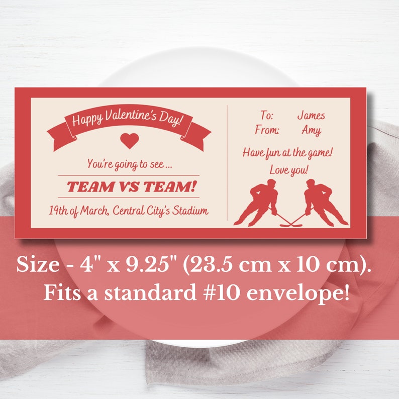 Hockey Valentines Printable Gift Voucher, Hockey Ticket Template, Ice Hockey Gift Certificate ...