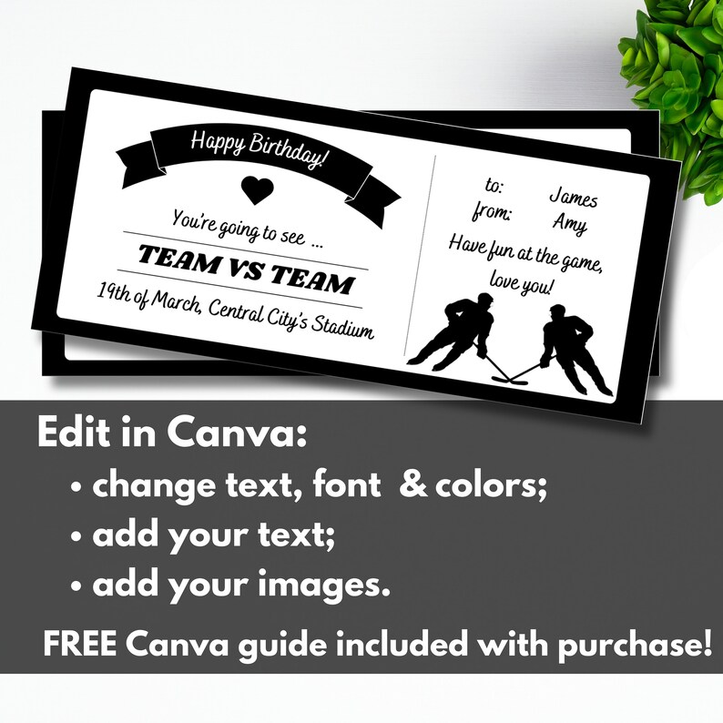 Hockey Ticket Template Printable, Hockey Gifts for Men, Hockey Coach