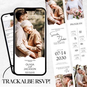 Invitación de boda digital con RSVP, enlaces interactivos a la lista de regalos, mapas de ubicación de la recepción y la ceremonia, invitación de boda animada WI41