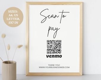 Editable Venmo QR Code Sign Scan To Pay, Custom Venmo Pay Sign Canva Template, Minimalistic Modern Small Business Payment Method Sign
