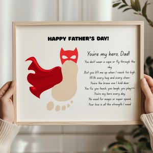 Vaderdagcadeau van kinderen superheld, voetafdruk met gedicht, doe-het-zelfkunstproject voor peuters, lieve aandenken papa, instant download H12-13