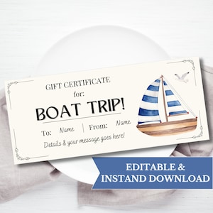 Afdrukbare verjaardagsbon voor boottocht, sjabloon boottocht, instapkaart boot, bootcadeau, coupon voor boottocht, verrassingsreis onthullen