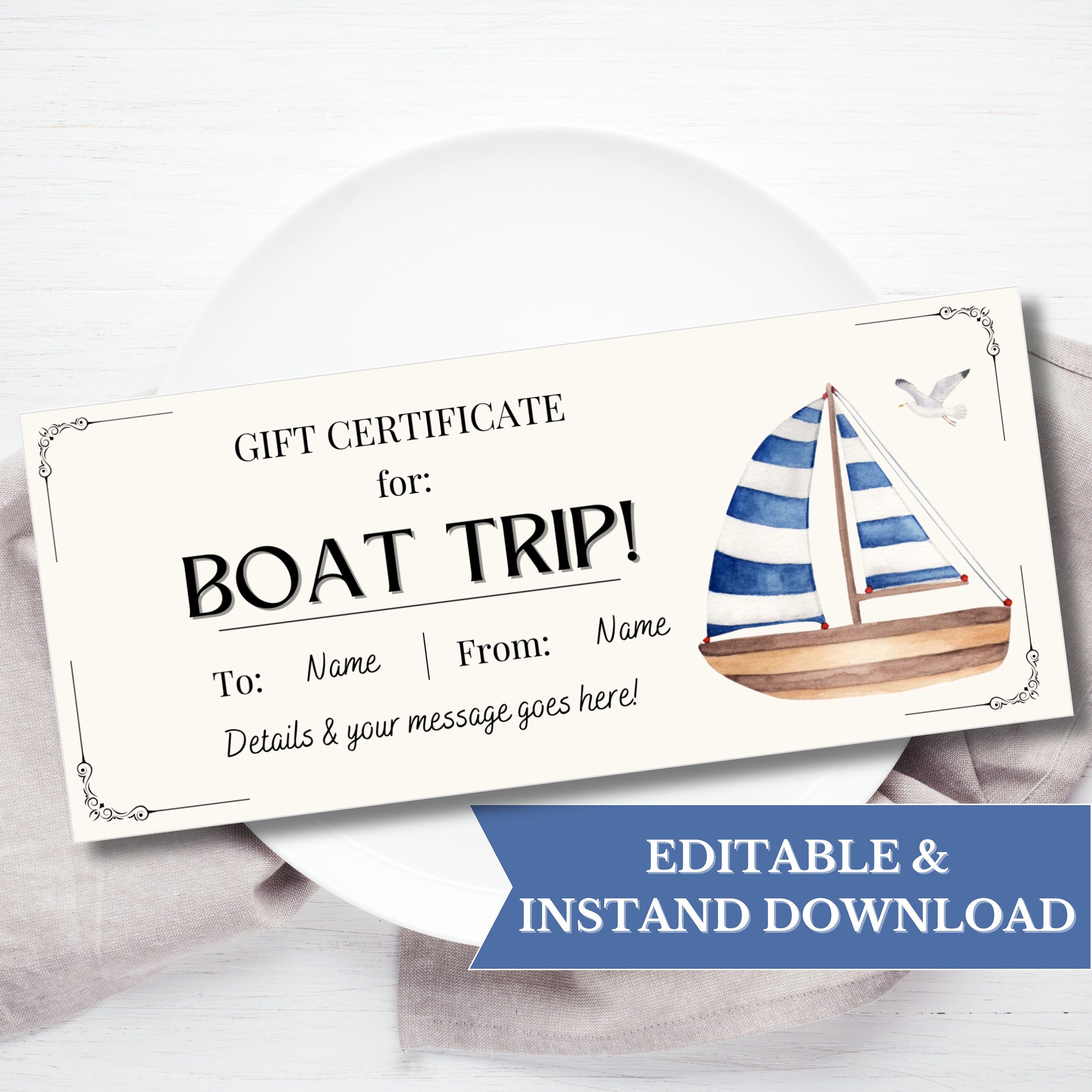 Birthday Boat Trip Voucher Printable, Boat Trip Ticket Template