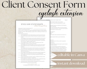 Lash Consent Form Template Editable, Eyelash Extension Esthetician Client Consent Forms, Lash Tech Waiver, Instant Download LE04