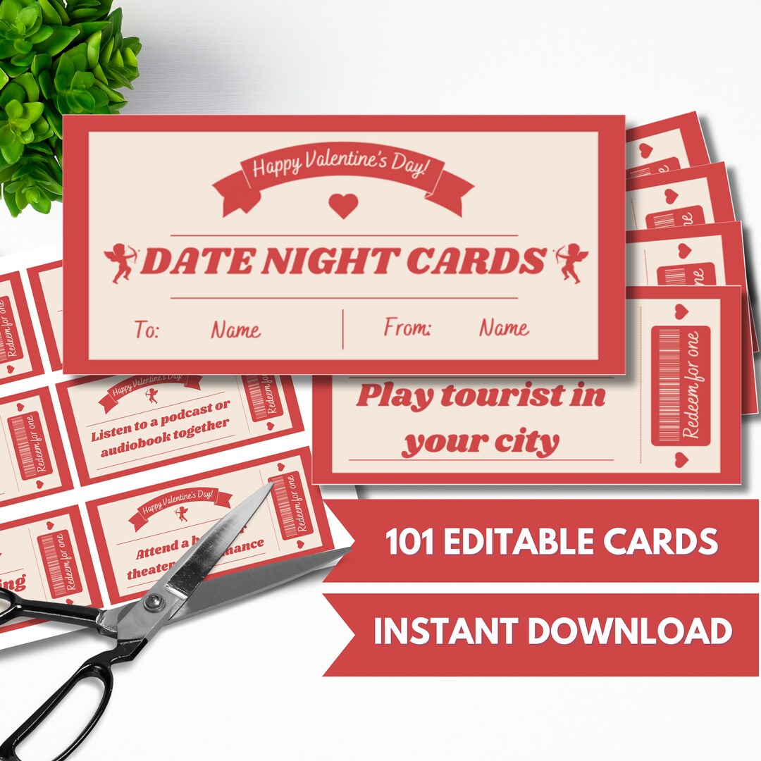 Valentine's Date Night Cards Printable, Personalized Date Night Jar ...