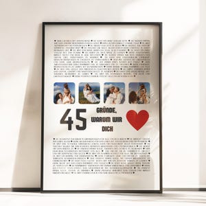 Personalisierbares Poster „45 Gründe, warum wir dich lieben“, 45 Geburtstagsgeschenk Ehefrau Schwester Ehemann Bruder, DIY Geschenkidee P167