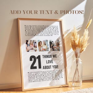 21st Birthday Gift For Her, 21st Birthday Gift For Him, 21st Birthday Gifts For Girls, Custom 21 Things That We Love Abou You Poster P93