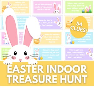 Carte con indizi per la caccia al tesoro di Pasqua, download istantaneo, gioco di caccia alle uova di Pasqua al chiuso, caccia al tesoro di Pasqua stampabile, regalo di Pasqua per bambini in PDF