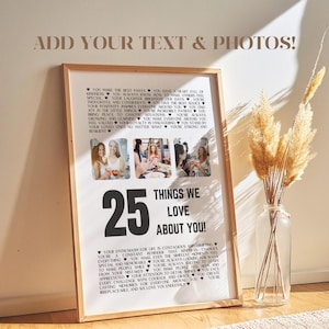 25th Birthday Gift For Her, Best Friend Birthday Gift, 25th Anniversary Birthday Collage Print, 25 Things That We Love About you Poster P92