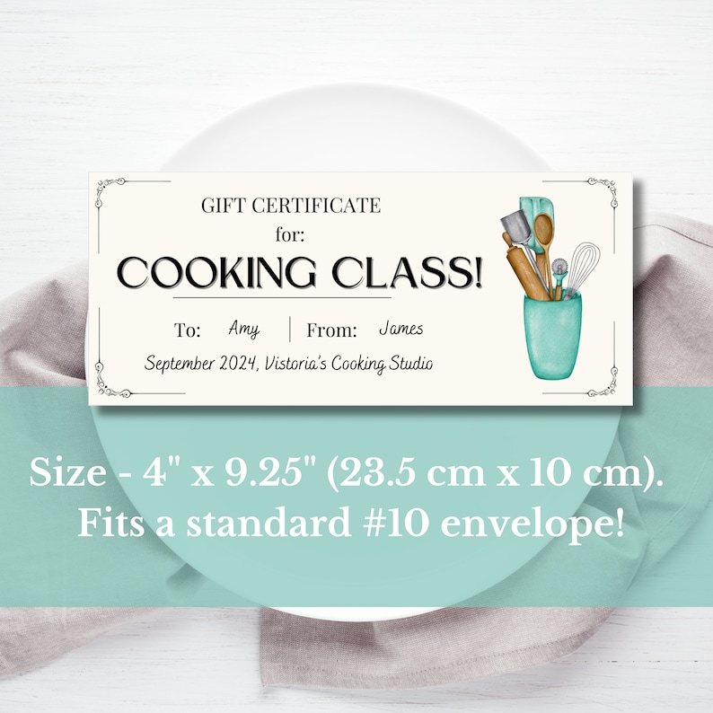 Cooking Class Gift Certificate Template, Gift for Foodie Voucher Cooking Class Gift Certificate Template, Gift for Foodie Voucher