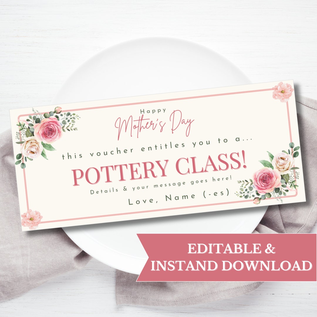 Mother's Day Pottery Class Gift Certificate Template Editable ...