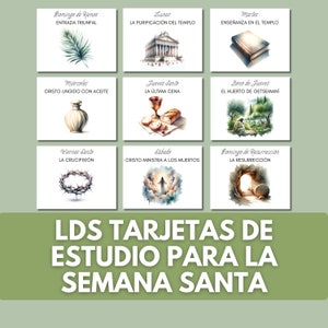 LDS Tarjetas de Estudio para la Semana Santa Imprimibles, Tarjetas de Escrituras de Pascua, Cuenta Regresiva de Adviento de Pascua, Español