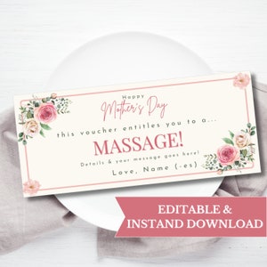 Buono stampabile per massaggio terapeutico per la festa della mamma, modello di buono regalo, buono per la festa della mamma, regalo per la matrigna, regalo dell'ultimo minuto