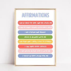 Ich bin ein Kind Gottes, positive Affirmationen für Kinder, motivierende Poster, positives Spielzimmerdekor druckbar, christliche LDS Wandkunst P228