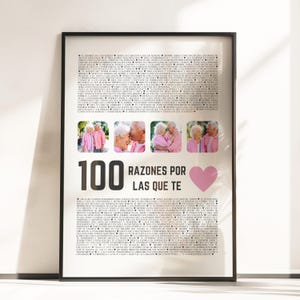 100 Razones Te Amamos Regalo Personalizado, Collage Fotos Cumpleaños 100, Regalo Sentimental Abuela Abuelo, Póster Cumpleaños 100 P155